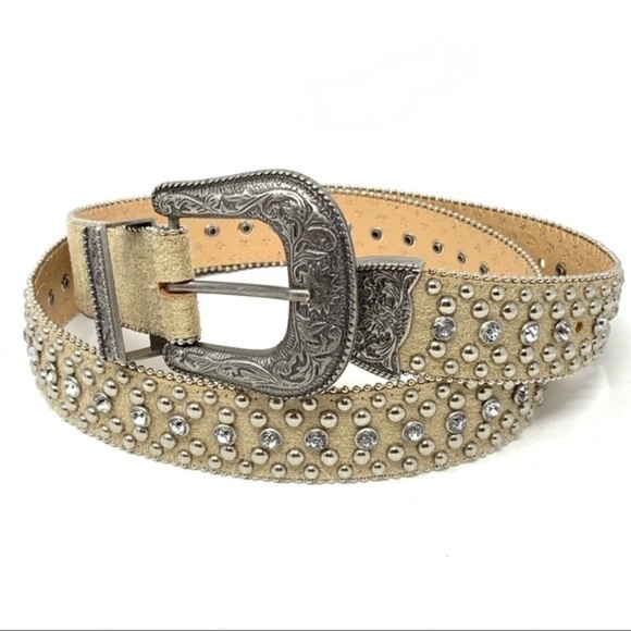 Guess Tan Rhinestone Studded Western Belt Size Medium - Picture 1 of 10